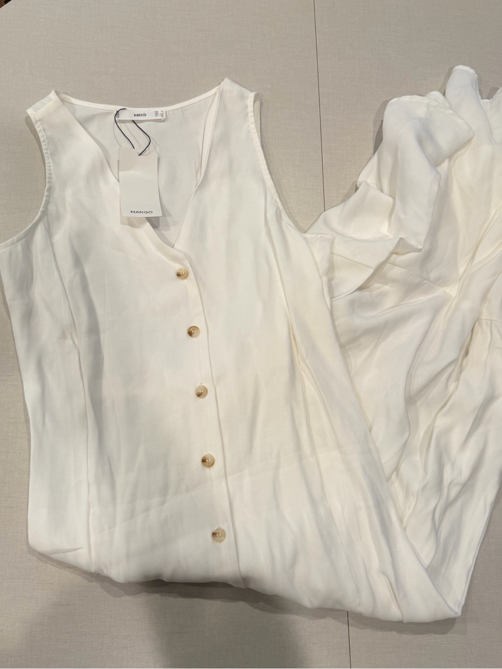 Mango White Sleeveless Button-Front V-Neck Maxi dress